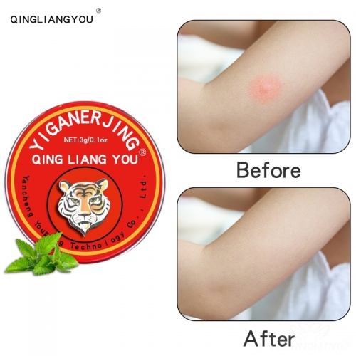 QING LIANG YOU TIGER HEAD COOLING OIL 3g: widely used, pure natural ingredients, portable and soothing. Net content of 3g, relieves discomfort and refreshes the mind